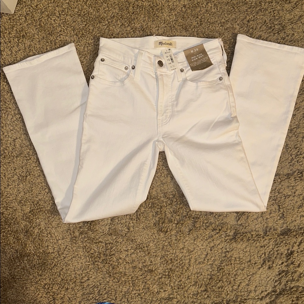 NWT Madewell White Mid-Rise Kick Out Jeans (24)
